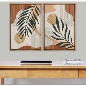 Wayfair Mid Century Modern Boho Palm From attic Wall Art Set Yellow Abstract